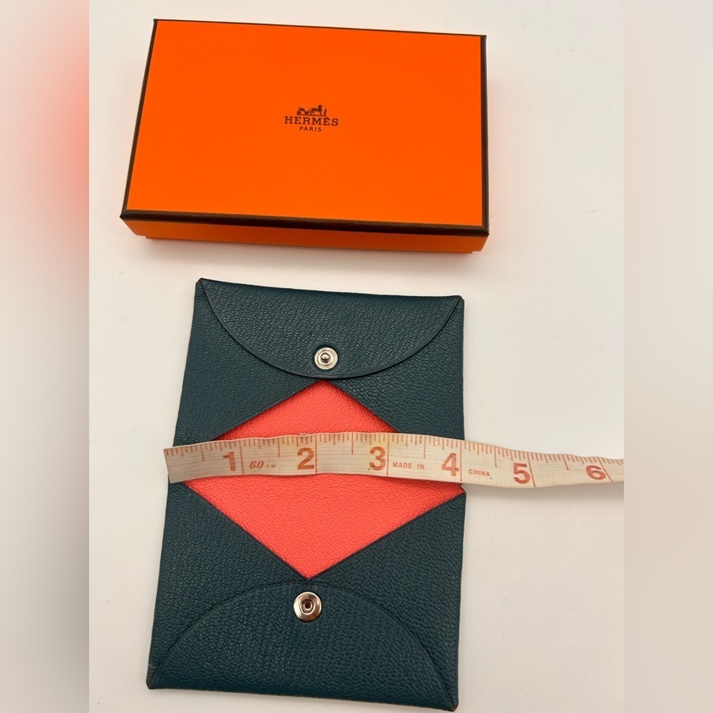 Hermes Chevre Mysore Calvi case Coin Verso rose azalee vert bosphore  With Box - Picture 10 of 12